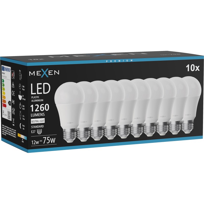 Mexen Nova 10x LED-Glühbirne E27, A60, 12W, Neutral - 4000K, 1260 lm - L100-E27-1240-01x10