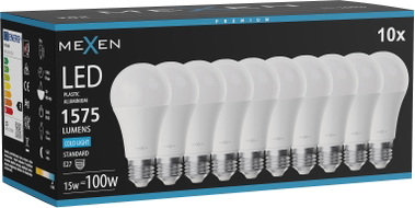 Mexen Nova 10x LED-Lampe E27, A60, 15W, Kalt - 6500K, 1575 lm - L100-E27-1565-01x10