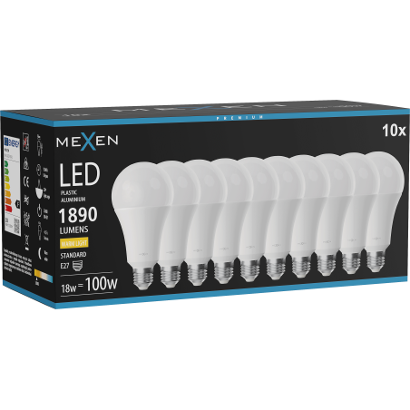 Mexen Nova 10x LED-Glühbirne E27, A70, 18W, Warm - 3000K, 1890 lm - L100-E27-1830-01x10