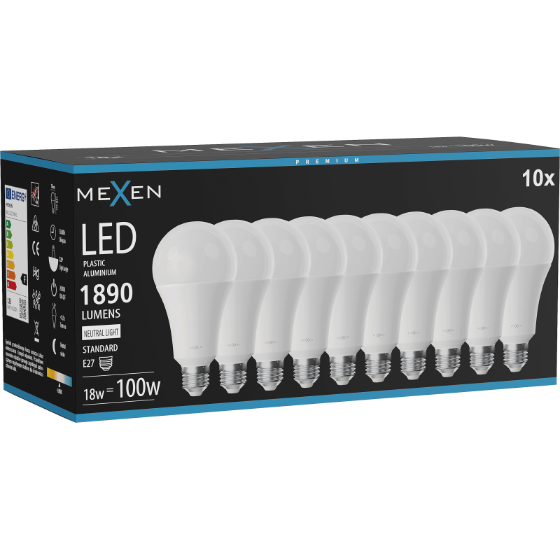 Mexen Nova 10x LED-Glühbirne E27, A70, 18W, Neutral - 4000K, 1890 lm - L100-E27-1840-01x10