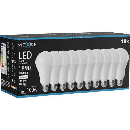 Mexen Nova 10x LED-Glühbirne E27, A70, 18W, Neutral - 4000K, 1890 lm - L100-E27-1840-01x10