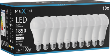 Mexen Nova 10x LED-Glühbirne E27, A70, 18W, Neutral - 4000K, 1890 lm - L100-E27-1840-01x10