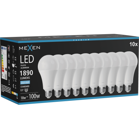 Mexen Nova 10x LED-Glühbirne E27, A70, 18W, Kaltweiß - 6500K, 1890 lm - L100-E27-1865-01x10