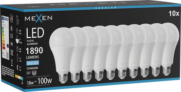 Mexen Nova 10x LED-Glühbirne E27, A70, 18W, Kaltweiß - 6500K, 1890 lm - L100-E27-1865-01x10