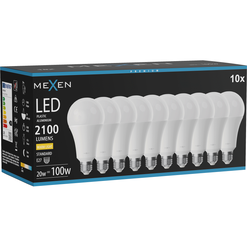 Mexen Nova 10x LED-Glühbirne E27, A70, 20W, Warm - 3000K, 2100 lm - L100-E27-2030-01x10