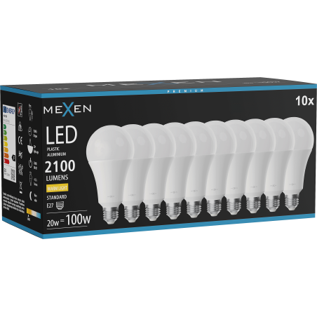 Mexen Nova 10x LED-Glühbirne E27, A70, 20W, Warm - 3000K, 2100 lm - L100-E27-2030-01x10