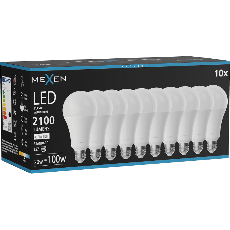 Mexen Nova 10x LED-Lampe E27, A70, 20W, Neutral - 4000K, 2100 lm - L100-E27-2040-01x10