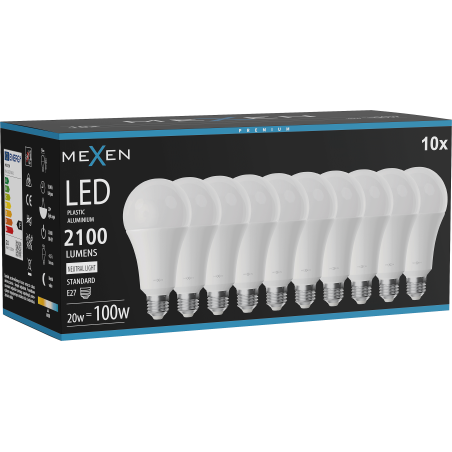 Mexen Nova 10x LED-Lampe E27, A70, 20W, Neutral - 4000K, 2100 lm - L100-E27-2040-01x10
