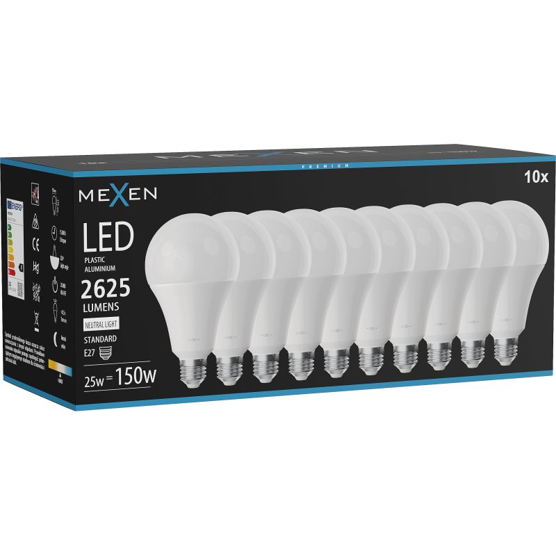 Mexen Nova 10x LED-Glühlampe E27, A95, 25W, Neutral - 4000K, 2625 lm - L100-E27-2540-01x10