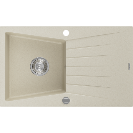 Mexen Cesar granitspüle 1-becken mit abtropffläche 775 x 470 mm, beige, chromsiphon - 6514771010-69