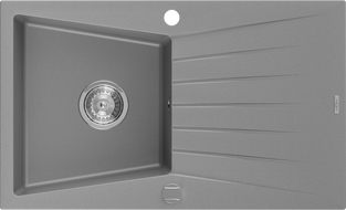 Mexen Cesar Granitspüle 1-becken mit Abtropffläche 775 x 470 mm, grau, Chromsiphon - 6514771010-71