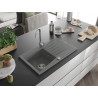 Mexen Cesar Granitspüle 1-becken mit Abtropffläche 775 x 470 mm, grau, Chromsiphon - 6514771010-71