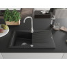 Mexen Cesar granitspüle 1-becken mit abtropffläche 775 x 470 mm, schwarz/silber metallic, siphon chrom - 6514771010-73