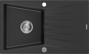 Mexen Cesar granitspüle 1-becken mit abtropffläche 775 x 470 mm, schwarz/silber metallic, siphon chrom - 6514771010-73
