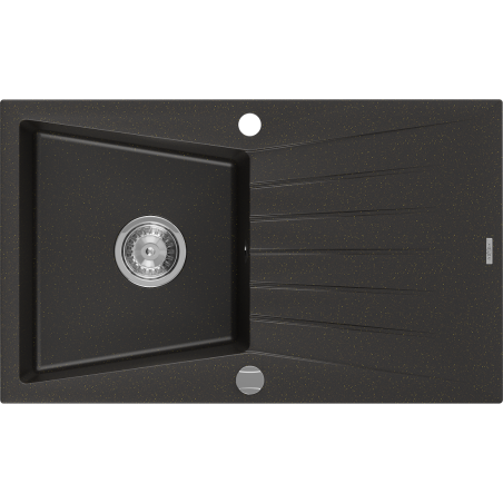 Mexen Cesar Granitspüle 1-beckig mit Abtropffläche 775 x 470 mm, schwarz/gold metallic, Siphon verchromt - 6514771010-75