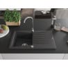 Mexen Cesar Granitspüle 1-beckig mit Abtropffläche 775 x 470 mm, schwarz gesprenkelt, Siphon Chrom - 6514771010-76