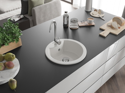 Mexen Diego Granitspüle 1-Becken 488 x 480 mm, weiß, Siphon chrom - 6512481000-20