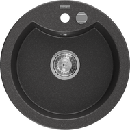 Mexen Diego Granitspüle 1-Kammer 488 x 480 mm, schwarz gesprenkelt, Chrom-Siphon - 6512481000-76