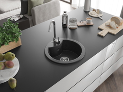 Mexen Diego Granitspüle 1-Kammer 488 x 480 mm, schwarz gesprenkelt, Chrom-Siphon - 6512481000-76