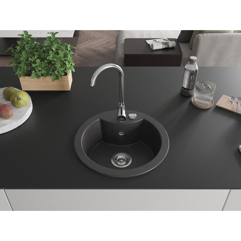 Mexen Diego Granitspüle 1-Becken 488 x 480 mm, schwarz, Siphon Chrom - 6512481000-77
