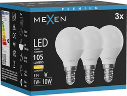 Mexen Nova 3x LED-Glühbirne E14, G45, 1W, Warm - 3000K, 105 lm - L101-E14-0130-01x03