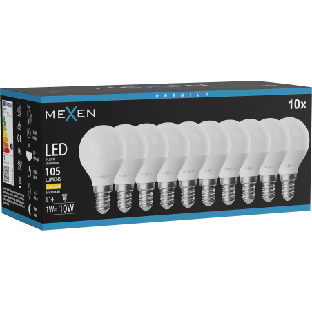 Mexen Nova 10x LED-Glühbirne E14, G45, 1W, Warm - 3000K, 105 lm - L101-E14-0130-01x10