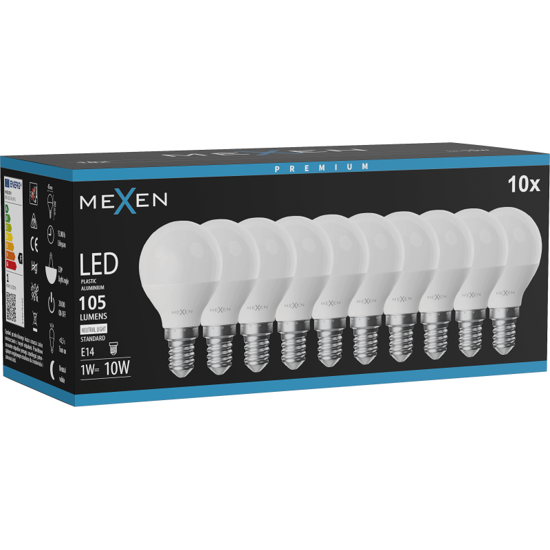Mexen Nova 10x LED-Glühbirne E14, G45, 1W, Neutral - 4000K, 105 lm - L101-E14-0140-01x10