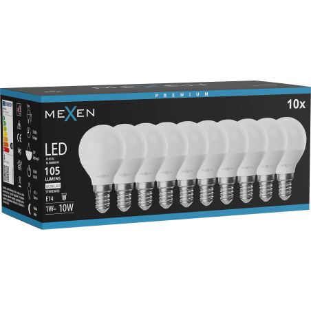 Mexen Nova 10x LED-Glühbirne E14, G45, 1W, Neutral - 4000K, 105 lm - L101-E14-0140-01x10