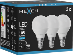 Mexen Nova 3x LED-Glühbirne E14, G45, 1W, Kalt - 6500K, 105 lm - L101-E14-0165-01x03