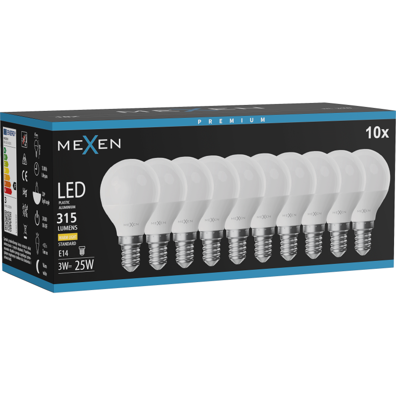 Mexen Nova 10x LED-Glühbirne E14, G45, 3W, Warm - 3000K, 315 lm - L101-E14-0330-01x10