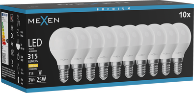 Mexen Nova 10x LED-Glühbirne E14, G45, 3W, Warm - 3000K, 315 lm - L101-E14-0330-01x10