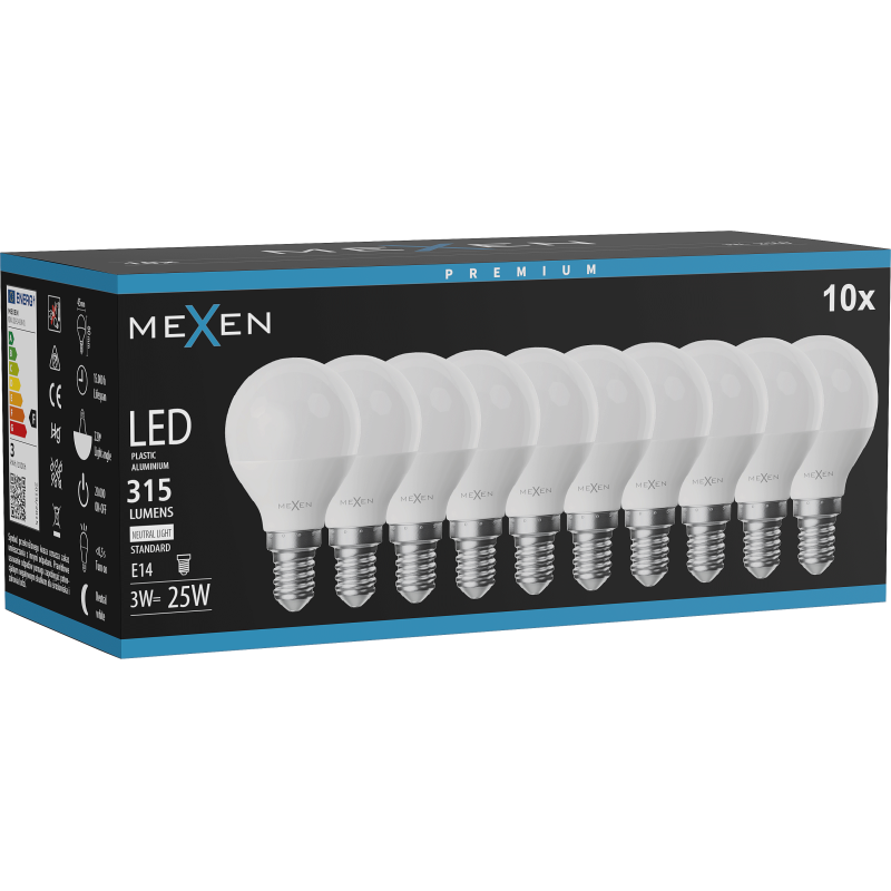 Mexen Nova 10x LED Glühbirne E14, G45, 3W, Neutral - 4000K, 315 lm - L101-E14-0340-01x10