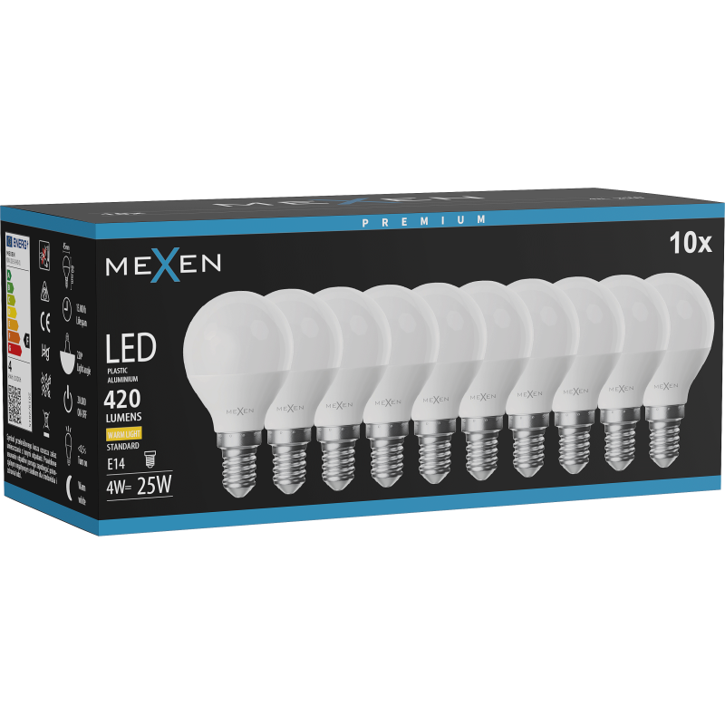 Mexen Nova 10x LED-Glühbirne E14, G45, 4W, Warm - 3000K, 420 lm - L101-E14-0430-01x10
