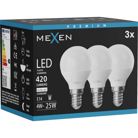 Mexen Nova 3x LED-Glühbirne E14, G45, 4W, Neutral - 4000K, 420 lm - L101-E14-0440-01x03