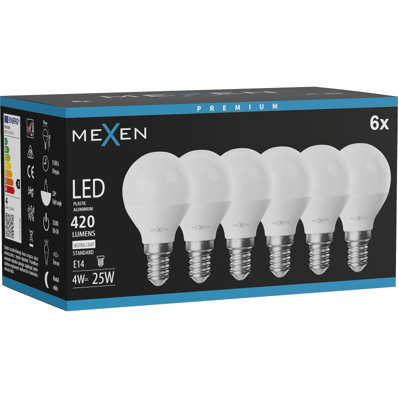 Mexen Nova 6x LED-Glühbirne E14, G45, 4W, Neutral - 4000K, 420 lm - L101-E14-0440-01x06