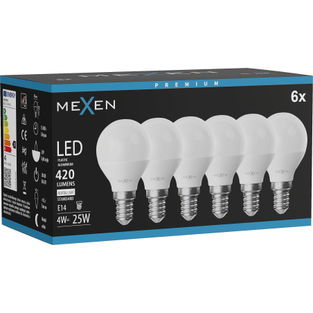 Mexen Nova 6x LED-Glühbirne E14, G45, 4W, Neutral - 4000K, 420 lm - L101-E14-0440-01x06