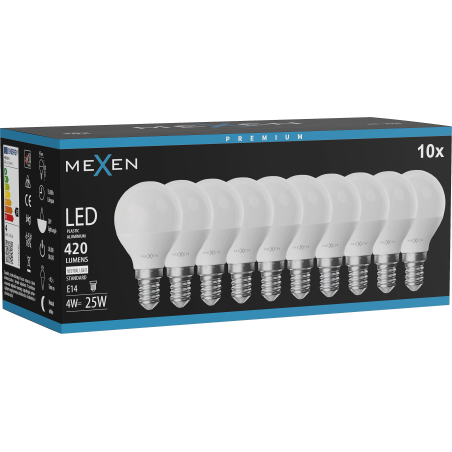 Mexen Nova 10x LED-Glühbirne E14, G45, 4W, Neutral - 4000K, 420 lm - L101-E14-0440-01x10