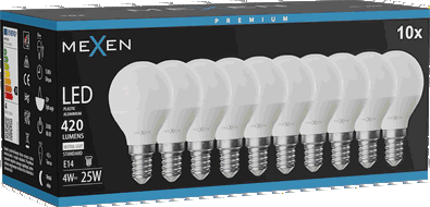Mexen Nova 10x LED-Glühbirne E14, G45, 4W, Neutral - 4000K, 420 lm - L101-E14-0440-01x10