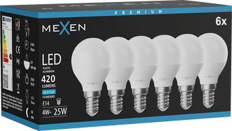 Mexen Nova 6x LED-Glühbirne E14, G45, 4W, Kalt - 6500K, 420 lm - L101-E14-0465-01x06