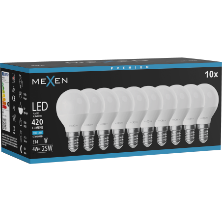 Mexen Nova 10x LED-Glühbirne E14, G45, 4W, Kalt - 6500K, 420 lm - L101-E14-0465-01x10