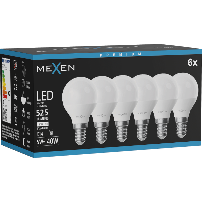 Mexen Nova 6x LED-Glühbirne E14, G45, 5W, Neutral - 4000K, 525 lm - L101-E14-0540-01x06
