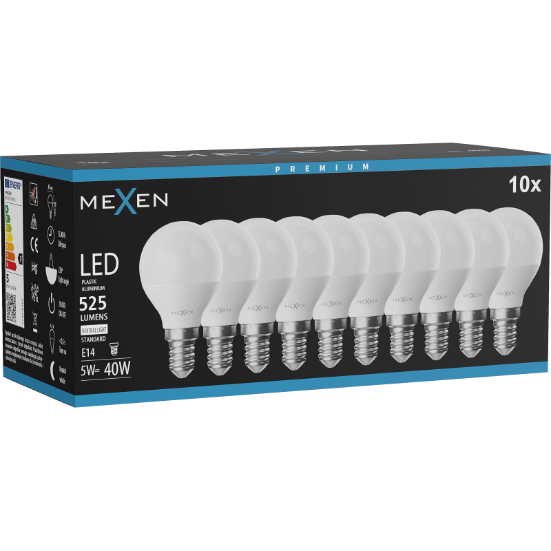 Mexen Nova 10x LED-Glühbirne E14, G45, 5W, Neutral - 4000K, 525 lm - L101-E14-0540-01x10