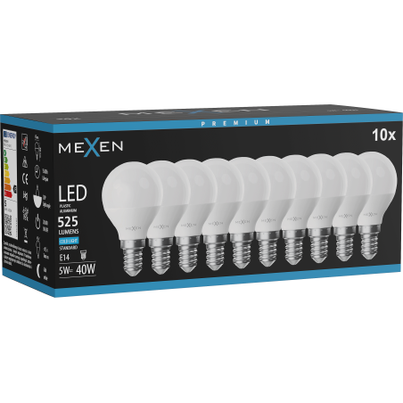 Mexen Nova 10x LED-Lampe E14, G45, 5W, Kalt - 6500K, 525 lm - L101-E14-0565-01x10