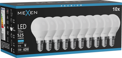 Mexen Nova 10x LED-Lampe E14, G45, 5W, Kalt - 6500K, 525 lm - L101-E14-0565-01x10