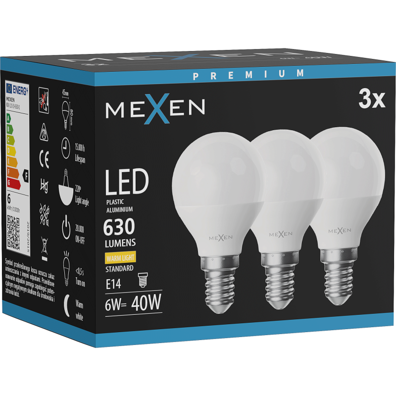 Mexen Nova 3x LED-Lampe E14, G45, 6W, Warm - 3000K, 630 lm - L101-E14-0630-01x03
