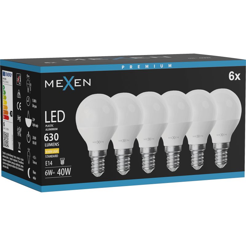 Mexen Nova 6x LED-Lampe E14, G45, 6W, Warm - 3000K, 630 lm - L101-E14-0630-01x06