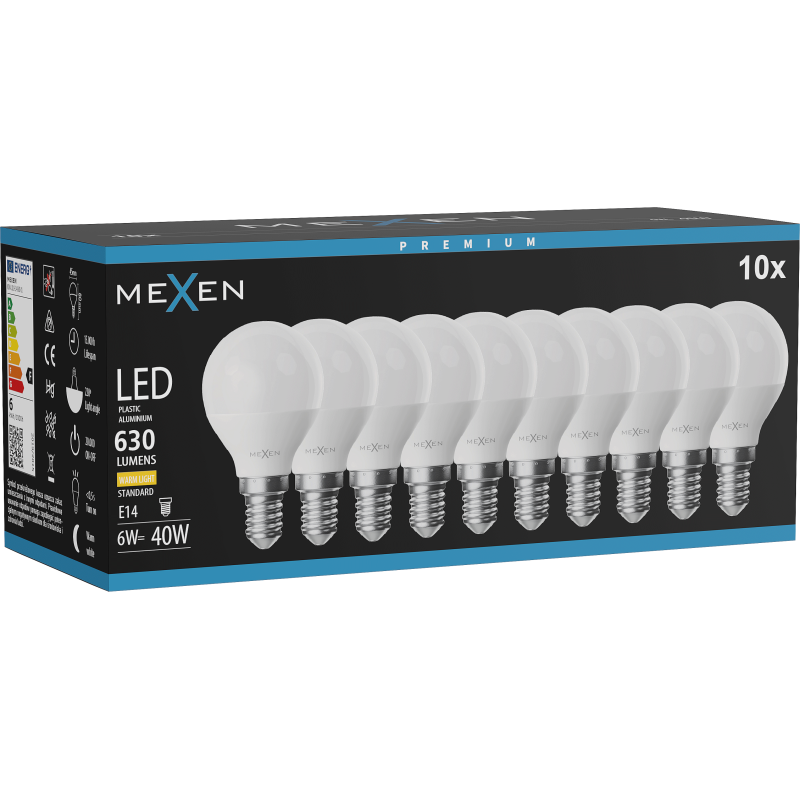 Mexen Nova 10x LED-Birne E14, G45, 6W, Warm - 3000K, 630 lm - L101-E14-0630-01x10