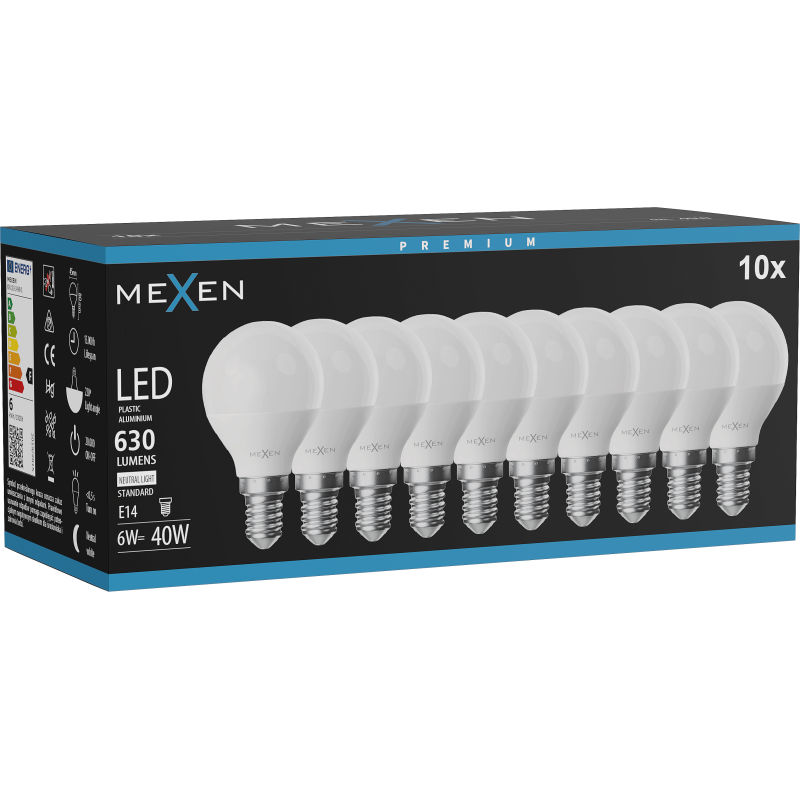 Mexen Nova 10x LED Glühbirne E14, G45, 6W, Neutral - 4000K, 630 lm - L101-E14-0640-01x10
