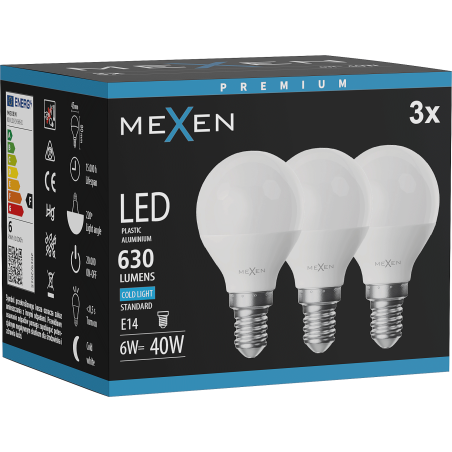 Mexen Nova 3x LED-Glühbirne E14, G45, 6W, Kalt - 6500K, 630 lm - L101-E14-0665-01x03