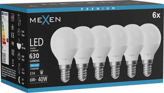 Mexen Nova 6x LED-Birne E14, G45, 6W, Kalt - 6500K, 630 lm - L101-E14-0665-01x06